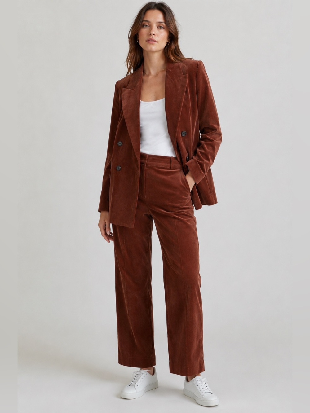 ARGENT Women’s two piece pant suit xs brown suit oversized wide leg corduroy